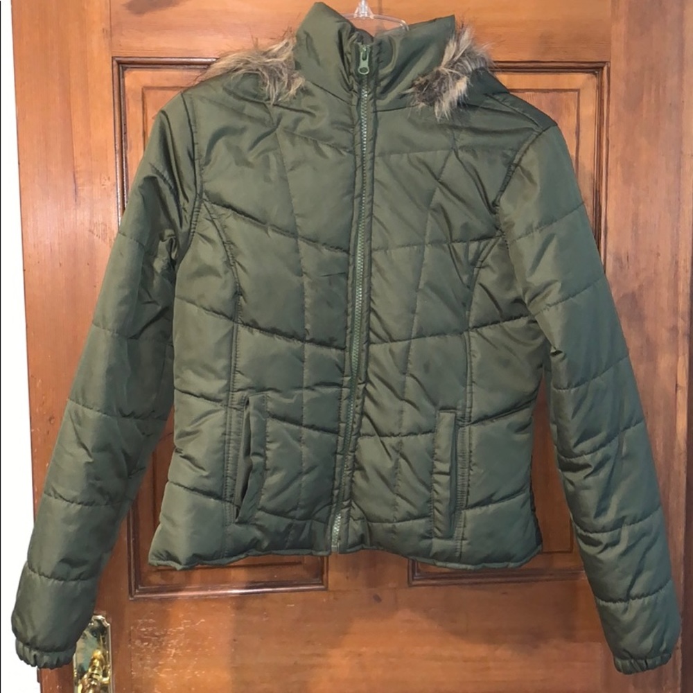 Wet Seal Green Puffer Jacket with Fur Hood